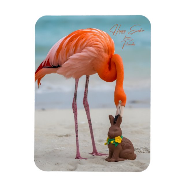 Íman Feliz Páscoa do Flamingo da Flórida na Praia (Vertical)