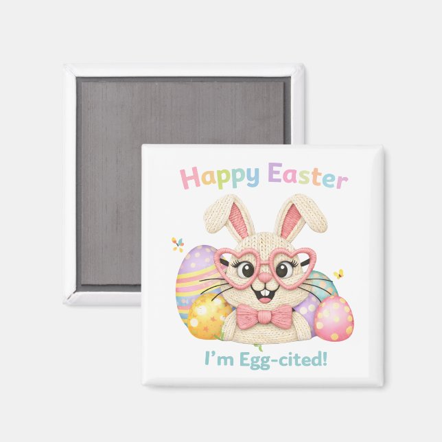 Íman Feliz Páscoa Estou Egg-citado Coelho  (Front/Back)