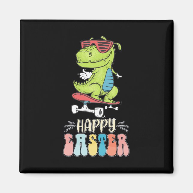 Íman Feliz Páscoa T Rex Dinossauro Coelho Ovos de Pásco (Frente)