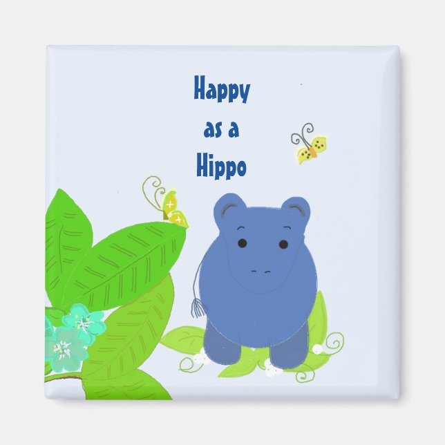 Íman Feliz Pequeno Hipopótamo Azul (Frente)
