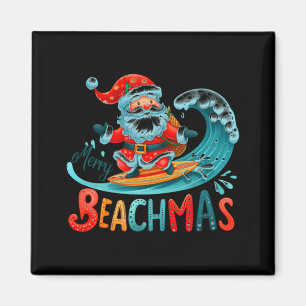 Íman Feliz Praia do Natal Papai Noel Surfe Design Retro