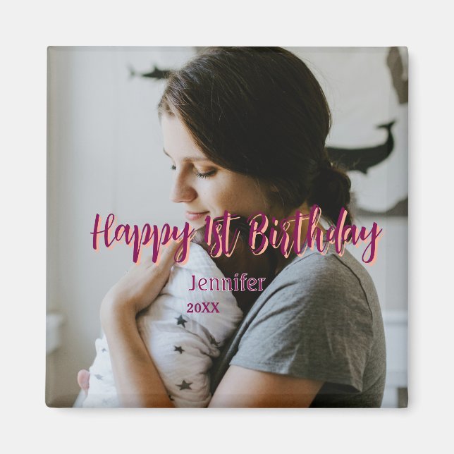 Íman Feliz primeiro aniversario, bebê mãe vermelha, lar (Frente)