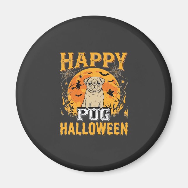 Íman Feliz Pug Desenho de Cachorro Assustador de Hallow (Frente)