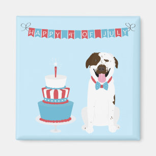 Íman Feliz Quatro de Julho Cachorro Vermelho Branco Azu