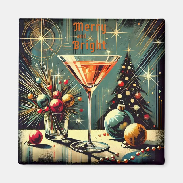 Íman Feliz retrorativa e Martini de Natal brilhante (Frente)