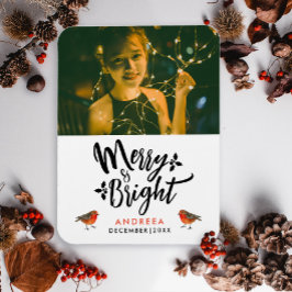 Íman Feliz Simples E Natal Brilhante Robin Photo Typo