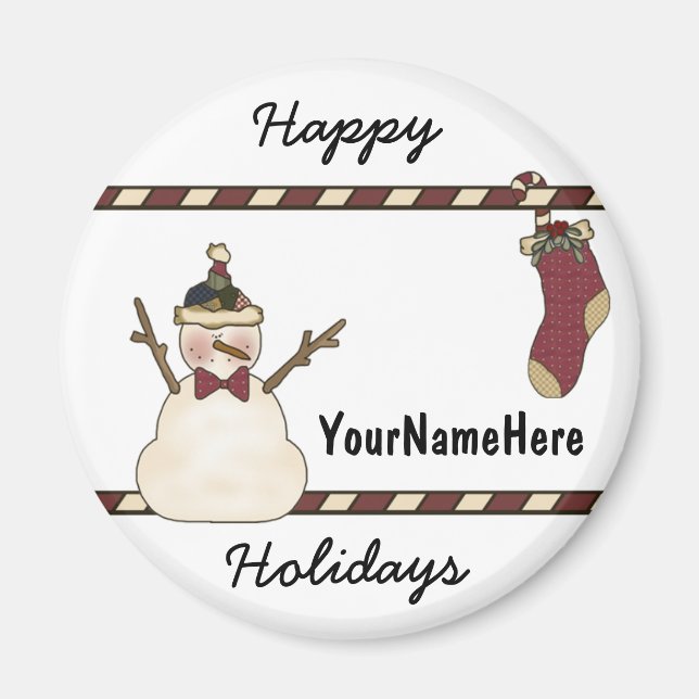 Íman Feliz Snowman E Natal Stocks (Frente)