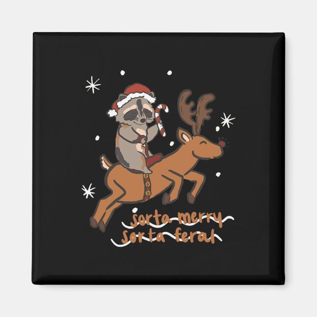 Íman Feliz Sorta Feral Funny Raccoon Natal Xm (Frente)