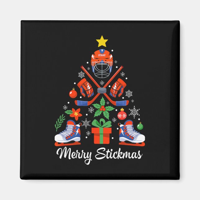 Íman Feliz Stickmas Piada de Natal de Hóquei para Jogad (Frente)