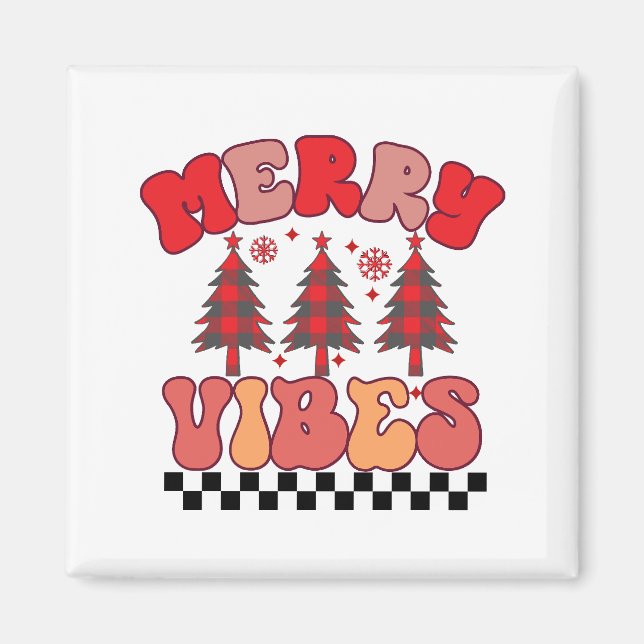 Íman Feliz Vibes Retro Groovy Feriados de Natal (Frente)