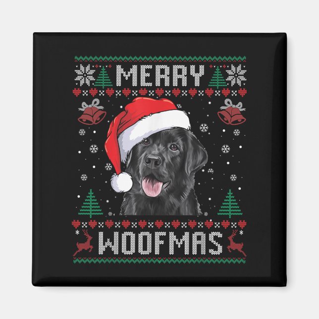 Íman Feliz Woofmas Suéter Feio Black Lab Labrador Crri (Frente)