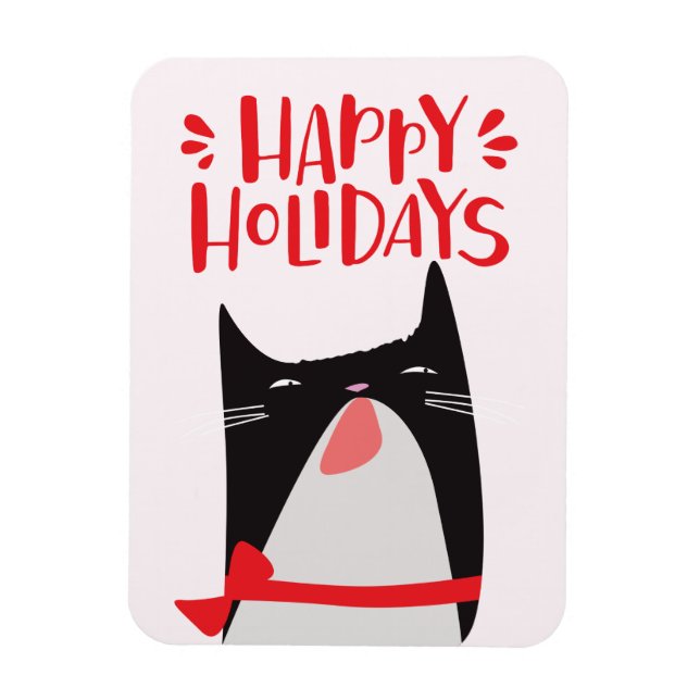 Íman Felizes Feriados - Cartoon de Gato de Natal (Vertical)