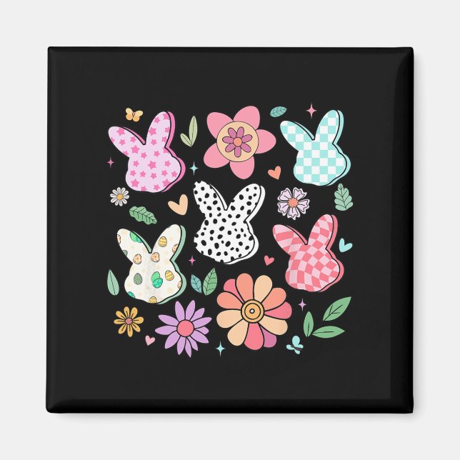 Íman Felz pascoa Bunny Boho Xadrez Floral Coelho Coelho (Frente)