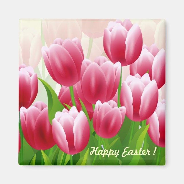 Íman Felz pascoa Primavera Tulipas Páscoa Gift Magnets (Frente)