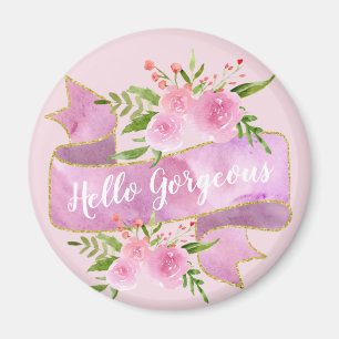 Íman Feminino Floral Rosa Bege Olá Magnífico Dourado