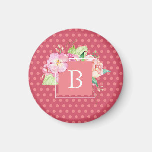 Íman Feminino Monogramado com Pontos Rosa e Floral Cora