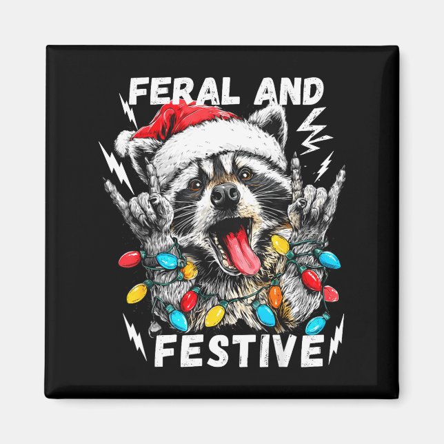 Íman Feral And Festive Funny Christmas Rocker Raccoon S (Frente)
