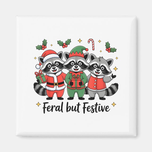 Íman Feral But Festive Funny Christmas Cute Raccoon Elf (Frente)