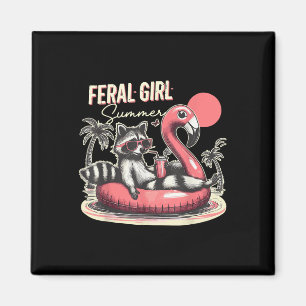 Íman Feral Girl Summer Engraçado Memória Feral Raccoon 