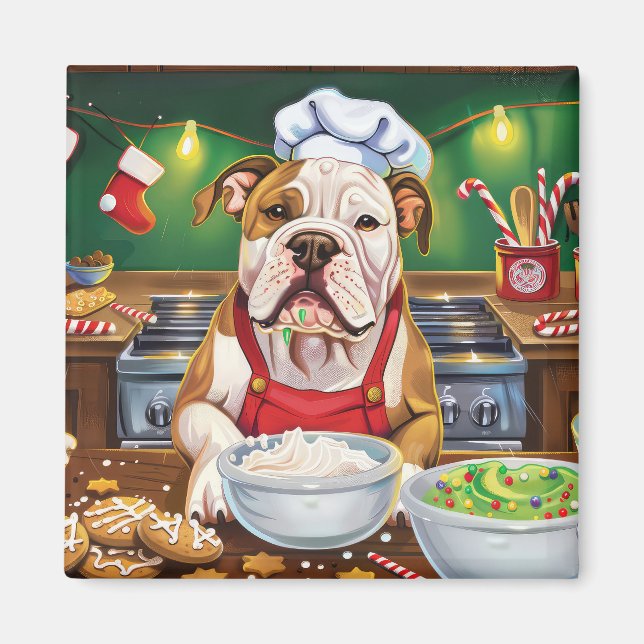 Íman Feriado Americano Bulldog Baking: Natal Festivo (Frente)