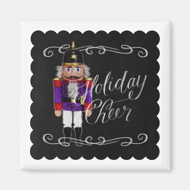 Íman Feriado Cheer Chalkboard Purple e Red Nutcracker (Frente)