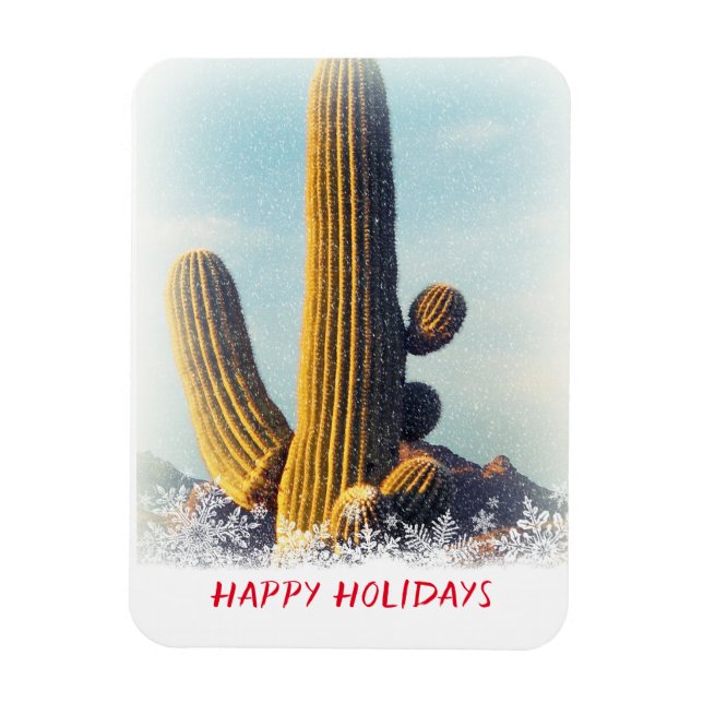 Íman Feriado da Cena Saguaro de inverno (Vertical)