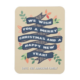 Íman Feriado de Bandeira de Natal Floral Whimsical