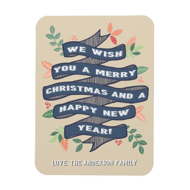 Íman Feriado de Bandeira de Natal Floral Whimsical (Vertical)