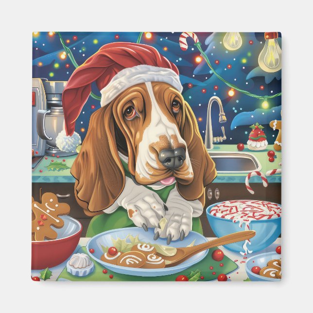 Íman Feriado de Caça-Basset Baking: Natal Festivo (Frente)