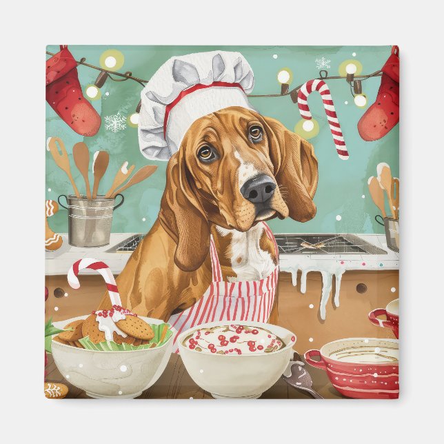 Íman Feriado de Coonhound Baking: Natal Festivo (Frente)