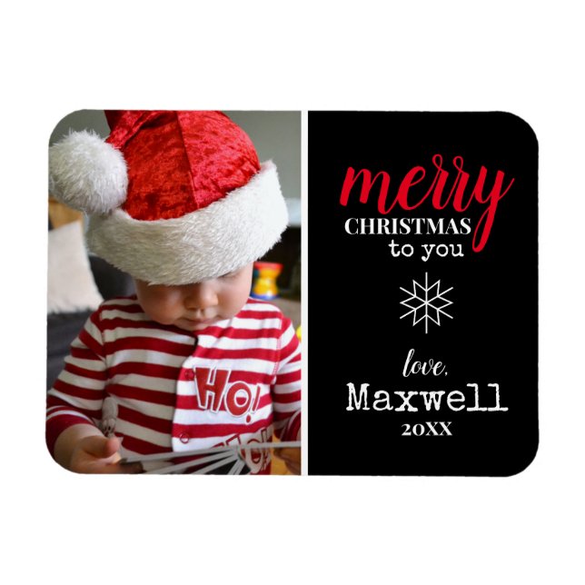 Íman Feriado de Foto em Floco de Neve Preto, Branco, Co (Horizontal)