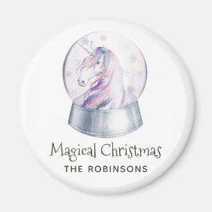 Íman Feriado de inverno do Unicórnio com Glitter de Aqu