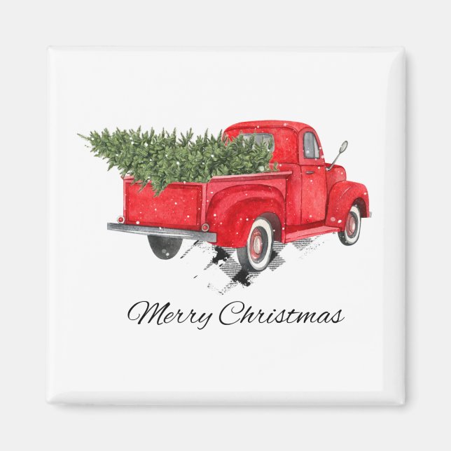 Íman Feriado de Natal de Caminhão Vermelho e Bonito (Frente)