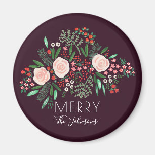 Íman Feriado de Natal Vermelho Floral Burgundy