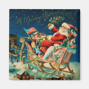 Íman Feriado de Natal Vintage Santa Claus Sleigh