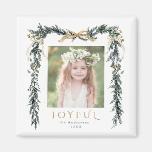 Íman Feriado Dourado e Verde de Natal Foto de Joyful