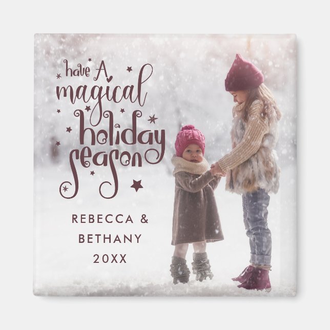 Íman Feriado Mágico Nomes de Fotografia no Natal (Frente)