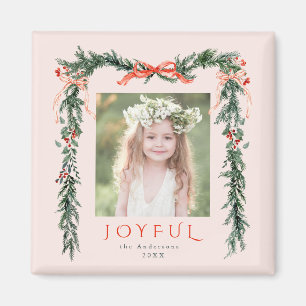 Íman Feriado Rosa de Foto de Quadro de Natal Feliz Verm