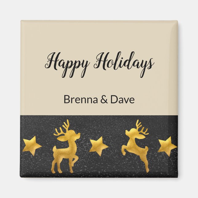 Íman Feriados felizes personalizados com a Reindeer de  (Frente)