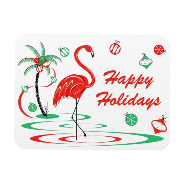 Íman Feriados Flamingo de Natal Vermelho na horizontal (Horizontal)