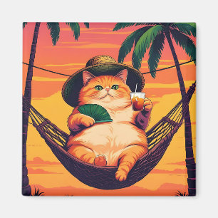 Íman Férias De Gato De Verão, Retro Engraçado