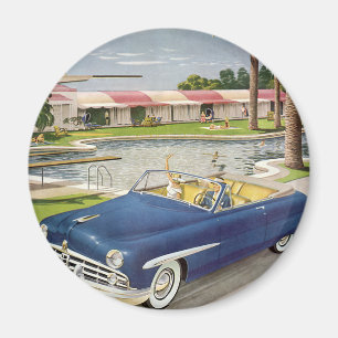 Íman Férias de Verão Vintage, Carro Conversível e Motel