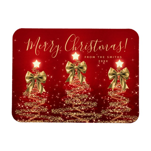 Íman Férias Elegantes Dourado Vermelho Árvores de Natal (Horizontal)