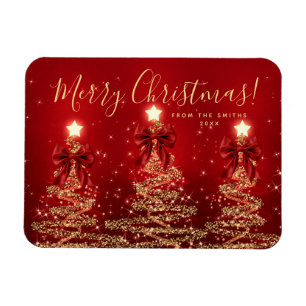 Íman Férias Elegantes Dourado Vermelho Árvores de Natal