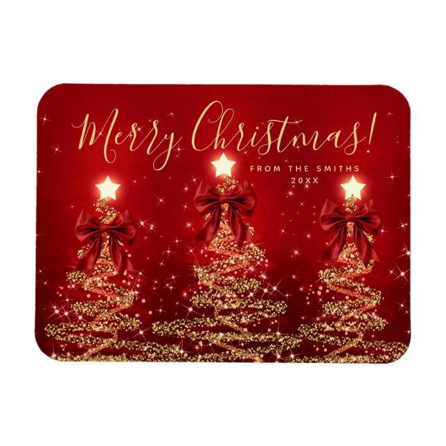 Íman Férias Elegantes Dourado Vermelho Árvores de Natal (Horizontal)