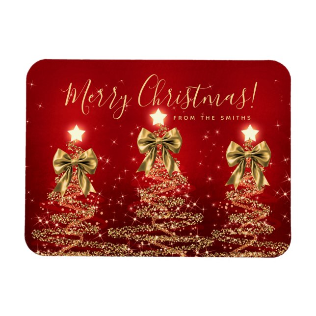 Íman Férias Elegantes Dourado Vermelho Árvores de Natal (Horizontal)
