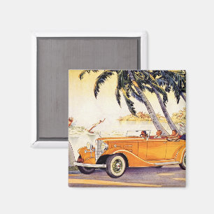 Íman Férias em família do vintage em um carro