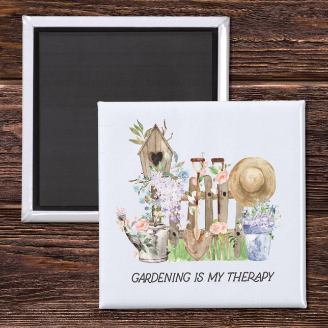 Íman Ferramentas de jardinagem floral de aquarelas e co (Close up on wood)