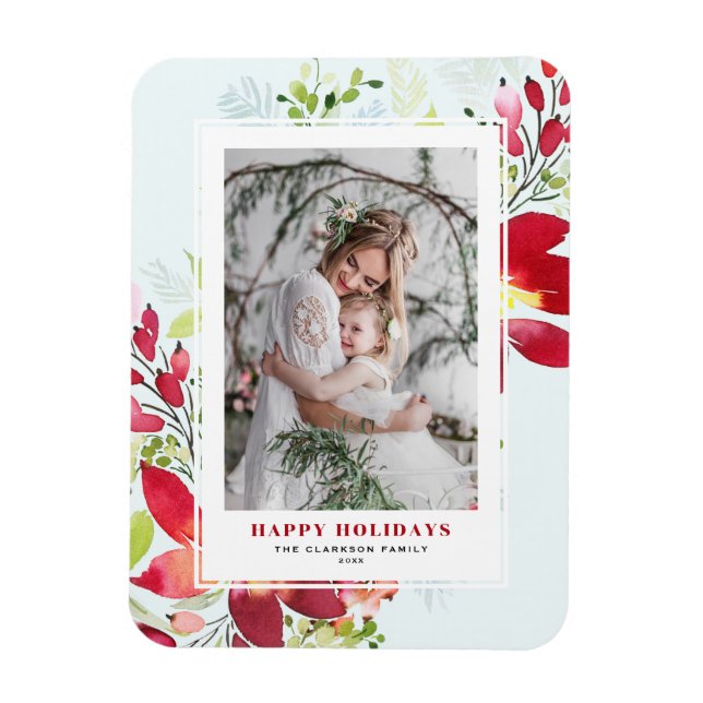 Íman Fesação De Aquarela Poinsettia Foto De Natal (Vertical)