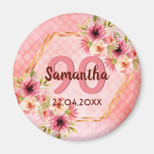 Íman festa de 90 anos rosa floral save the date